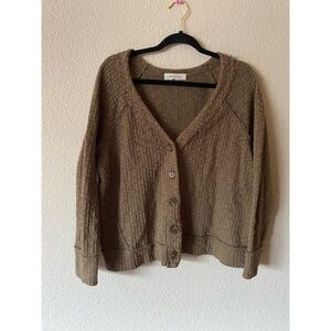 Two by Vince Camuto Brown Ribbed Knit Cropped Cardigan